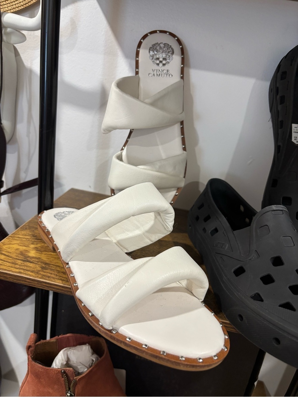 Vince Camuto Cream Leather Double-Cross Slide Sandal (need size)
